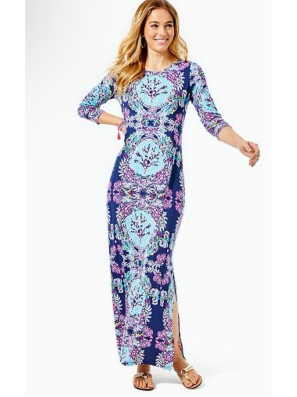 Lilly Pulitzer Morgann Maxi Dress in High Tide Navy Mermaid Size XL